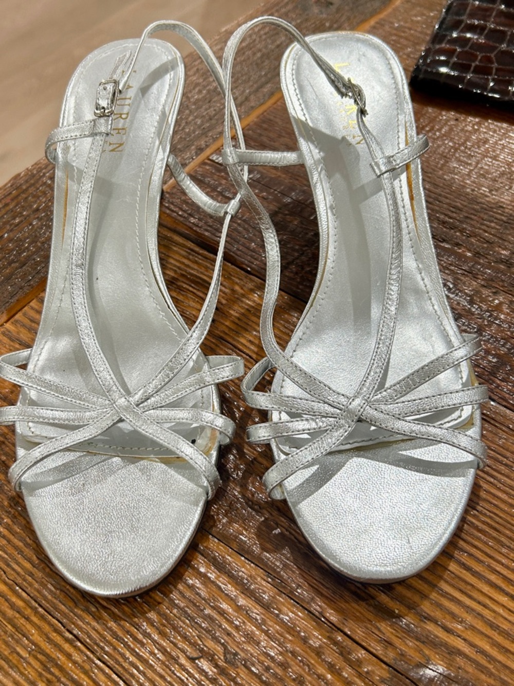 Lauren Silver Strappy Slingback Heels - Women
